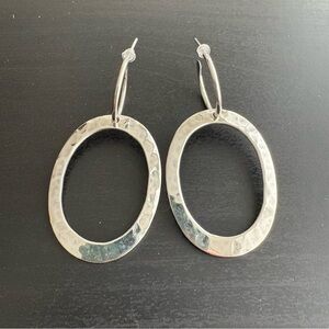 925 Hoop Earrings with Removable Hammered Silver Ovals